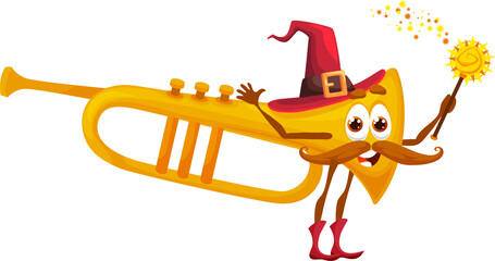 Sticker - Cartoon trumpet wiz character, fantasy instrument