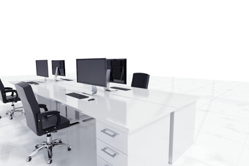 Canvas Print - Empty chairs by computers on desk in office