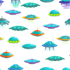 Poster - Cartoon ufo and spacecrafts seamless pattern