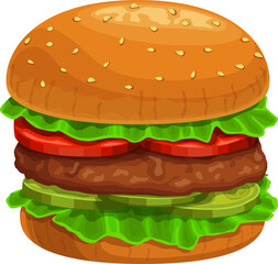 Sticker - Cartoon hamburger or burger, fast food sandwich