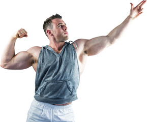 Wall Mural - Handsome bodybuilder posing with arms up