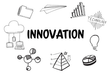 Poster - Innovation text surrounded by several vector icons