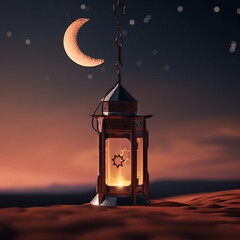 Ramadan Kareem lantern with crescent moon Generative ai