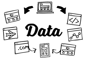 Poster - Data text surrounded by various icons