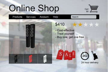Poster - Loudspeakers for sale displayed on web page