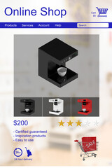 Poster - Coffee machines for sale displayed on device screen