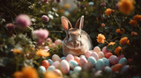 Fototapeta Panele - easter bunny and easter eggs, generative ai