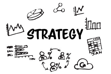 Poster - Strategy text surrounded by various vector icons
