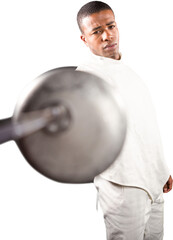 Canvas Print - Swordsman practicing with fencing sword