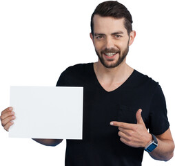 Wall Mural - Portrait of young man gesturing while holding cardboard