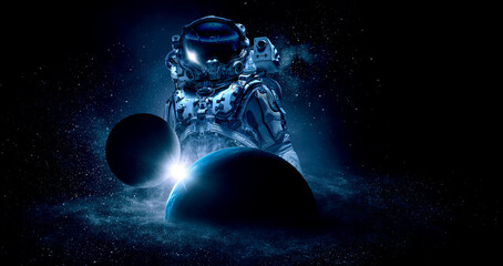 Wall Mural - astronaut at spacewalk . mixed media