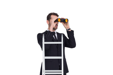 Canvas Print - Businessman looking on a ladder