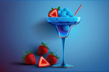 Sticker - Strawberries and blue cocktails with copy space Generative AI