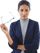 Portrait of businesswoman holding eyeglasses