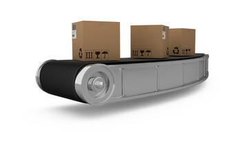 Poster - Brown cardboard boxes on 3D conveyor belt