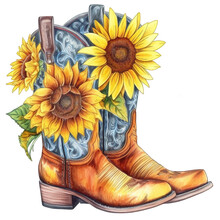 Country Style Boots With Sunflower. Generative AI