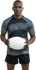 Poster - Portrait of confident sportsman holding rugby ball