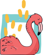 Flamingo With Blue And Yellow Pattern In Background