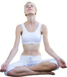 Fit woman meditating while sitting