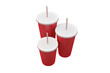 Red cups over white background