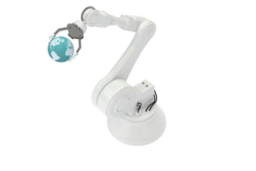 Poster - Composite image of robotic arm holding globe