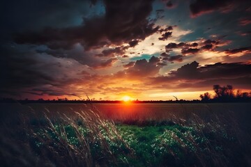 Wall Mural - sunset over the field created using ai generative technology