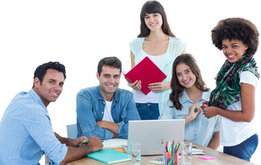 Smiling casual colleagues in a meeting