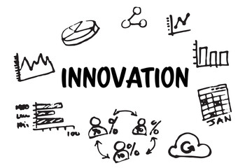 Poster - Innovation text surrounded by various vector icons