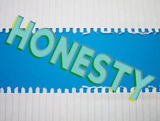 Poster - Honesty text with Torn, Crumpled White Paper on colored background.
