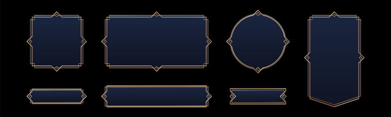Poster - realistic set of vintage avatar frames and game buttons isolated on black background. vector illustr