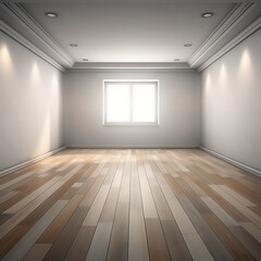 Wall Mural - empty room with wooden floor, white wall and window, generative ai, digital illustration.