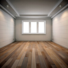 Wall Mural - empty room with wooden floor, white wall and window, generative ai, digital illustration.