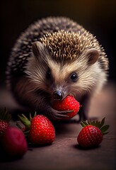 Hedgehog snacking on some fruit, generative ai