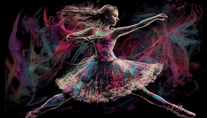 Wall Mural - Colorful Watercolor Ballerina Oil Painted Ballet Dancer AI Generative