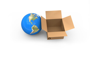 Poster - 3D image of globe with empty cardboard box