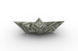 Dollar bill folded into shape of boat