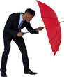 Businessman defending with red umbrella