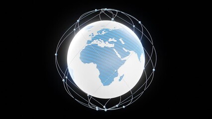 Wall Mural - Tech earth globalization in 3d animation. Global Business dots on rotating planet.