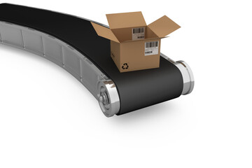 Poster - Digital image of conveyor belt with open coardboard box