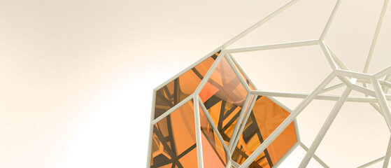 Poster - Abstract Architecture background. Construction technology for sustainability and future building structure innovation concept on orange. electricity energy saving, copy space, website -3d Rendering
