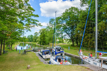 Poster - Lock with boats on gota canal in Sweden