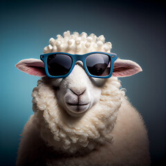 portrait of a sheep in sunglasses