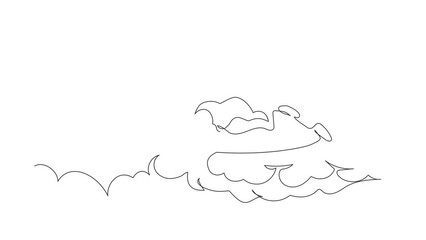 Poster - Animated self drawing of continuous line draw Arabian businesswoman lay on the clouds, dreaming or thinking about new business improvement. Female resting after work. Full length single line animation
