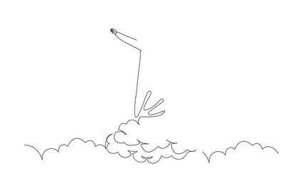 Poster - Animated self drawing of continuous line draw Arab businesswoman on top of cloud with raised hands. Successful office worker. Financial freedom, happiness, peaceful. Full length one line animation