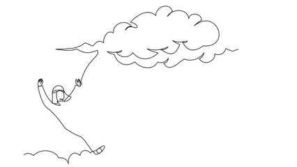 Poster - Animated self drawing of continuous line draw Arab businessman falling from cloud sky. Financial crisis tragedy. Loses business and job. Employee dismissal at work. Full length one line animation
