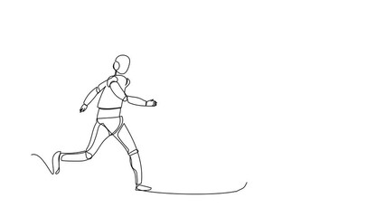 Poster - Animated self drawing of continuous line draw robot chasing dollar symbol. Investment for tech development. Robotic artificial intelligence. Electronic technology. Full length one line animation