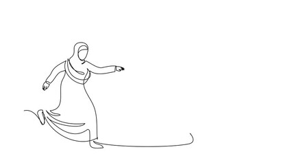 Poster - Animated self drawing of continuous line draw Arabian businesswoman chasing dollar symbol. Manager want to rich. Business project, savings money, wealth, investment. Full length one line animation