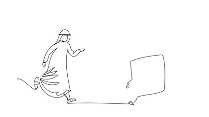 Poster - Self drawing animation of single one line draw Arab businessman chasing calculator. Financial audit or professional accounting service, calculation of expenses. Continuous line. Full length animated