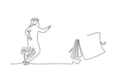 Poster - Animated self drawing of continuous line draw Arab businessman chasing calendar. Employee plans his schedule for the month. Time management and optimization, planning. Full length one line animation