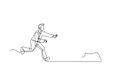 Poster - Self drawing animation of single one line draw businessman run chasing try to catch high performance attractive dollar coin. Chasing high performance active fund. Continuous line. Full length animated